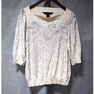 Marc by Marc Jacobs Ivory Paisley Print Scoop Neck Top S